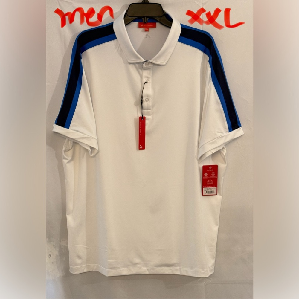 White Polo Shirt with Blue Accents